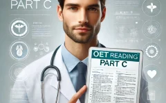 DALL·E 2024-10-09 13.19.30 - A realistic image of a healthcare professional holding a tablet displaying OET Reading Part C passages, with a light, clean background and no text or